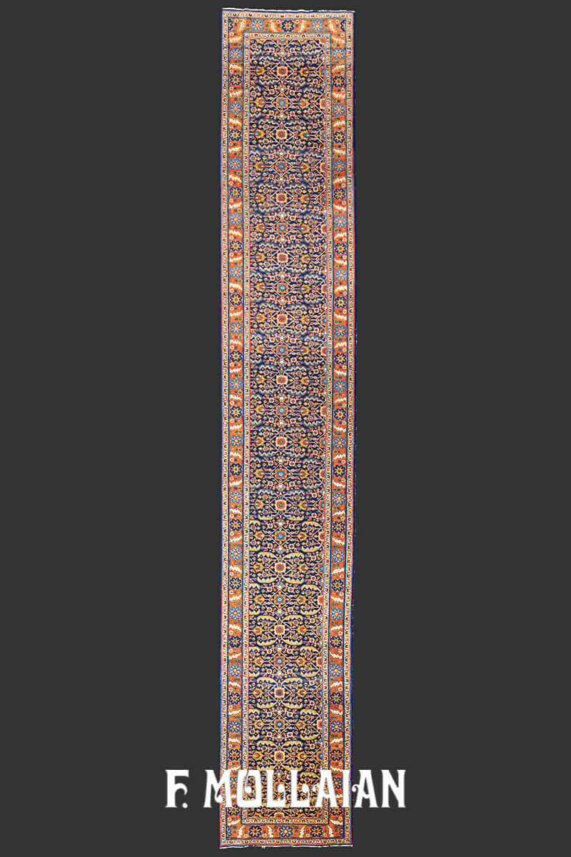 Very Long All-over Blue field Tabriz Runner, An Antique Persian Carpet n°:716000